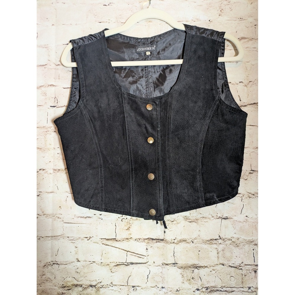 Vintage Axessorium Suede Leather Cropped Vest Women's Medium Black Corset Style
